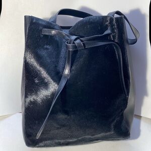 Addison Bay Black Leather and Fur Bucket Bag